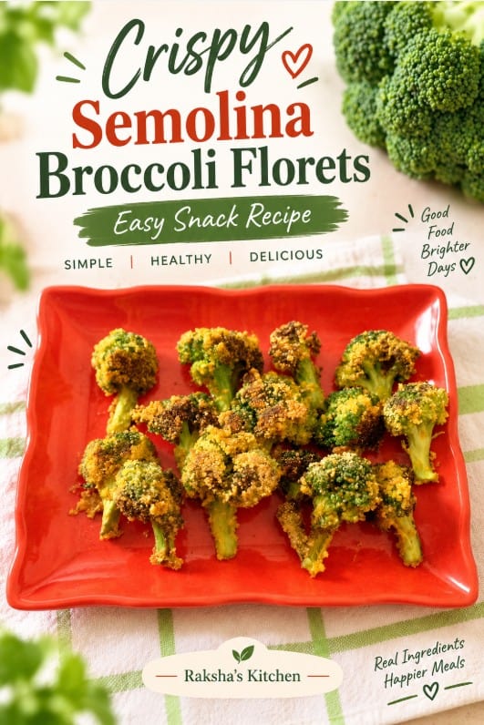 Crispy semolina coated broccoli florets shallow fried golden brown