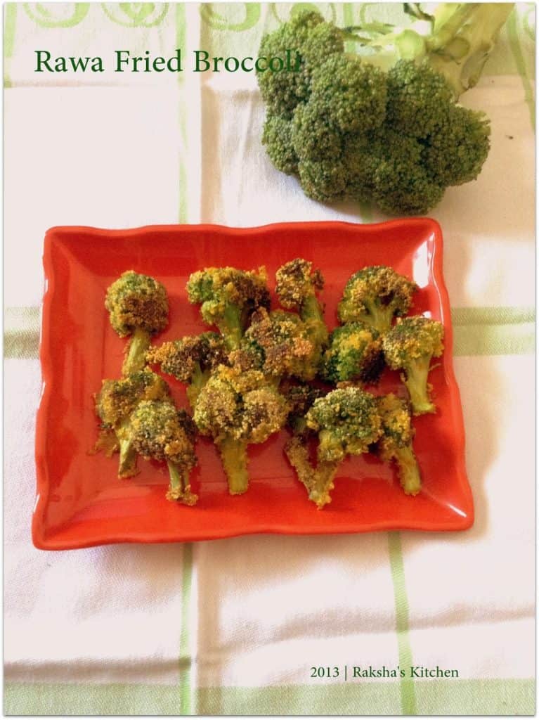 Rawa fried broccoli recipe, crispy semolina coated broccoli florets