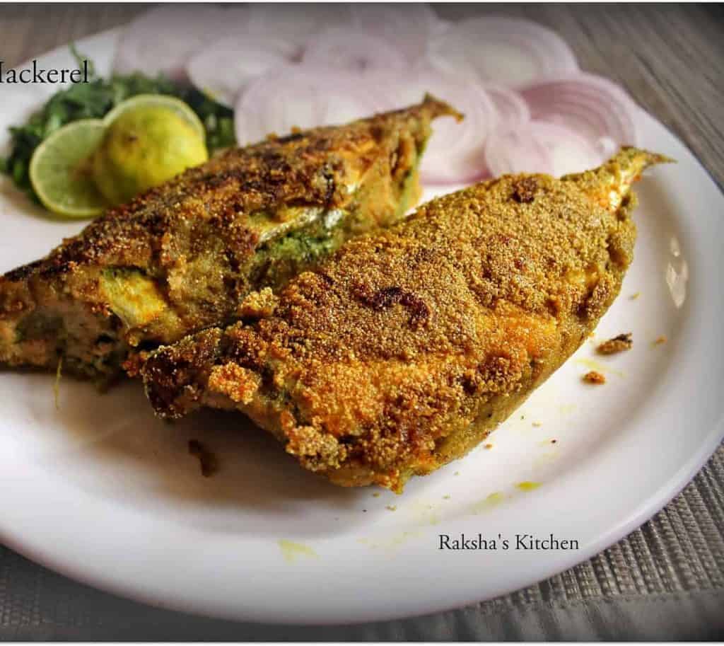 Close-up of coconut chutney stuffing inside mackerel, bharillo bangdo recipe