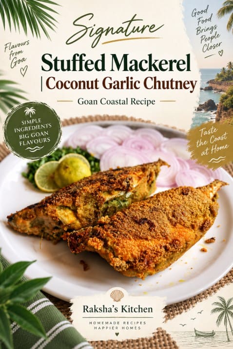 Signature stuffed mackerel recipe with coconut garlic chutney, Goan style