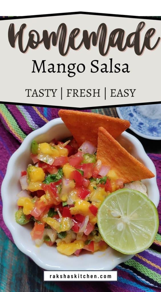 Homemade mango salsa for tacos, nachos, or salads