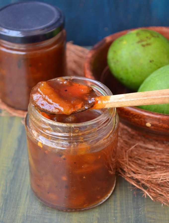 Raw mango sweet and sour pickle, raw mango god mel, god mel, goad meil