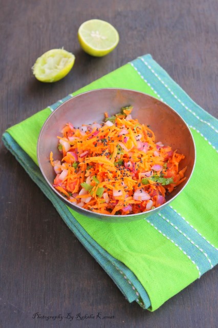 Salad with grated carrot, tomato , onion, chia seeds, weight loss salad