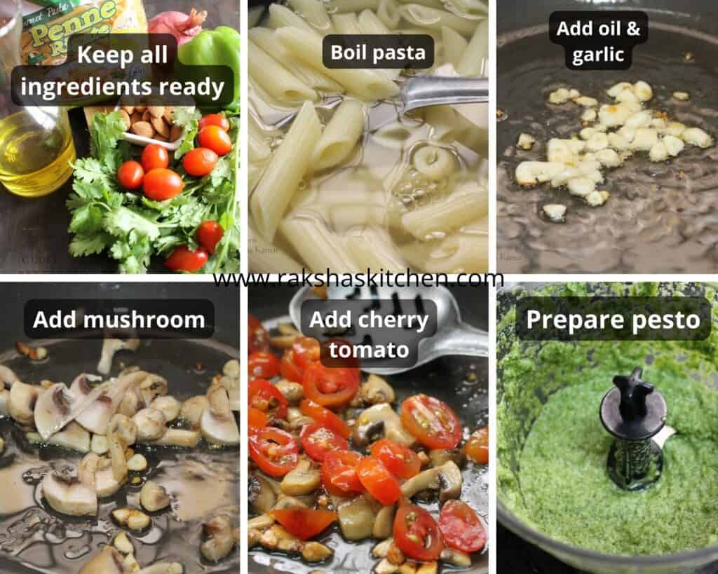 steps to make pesto pasta with mushroom