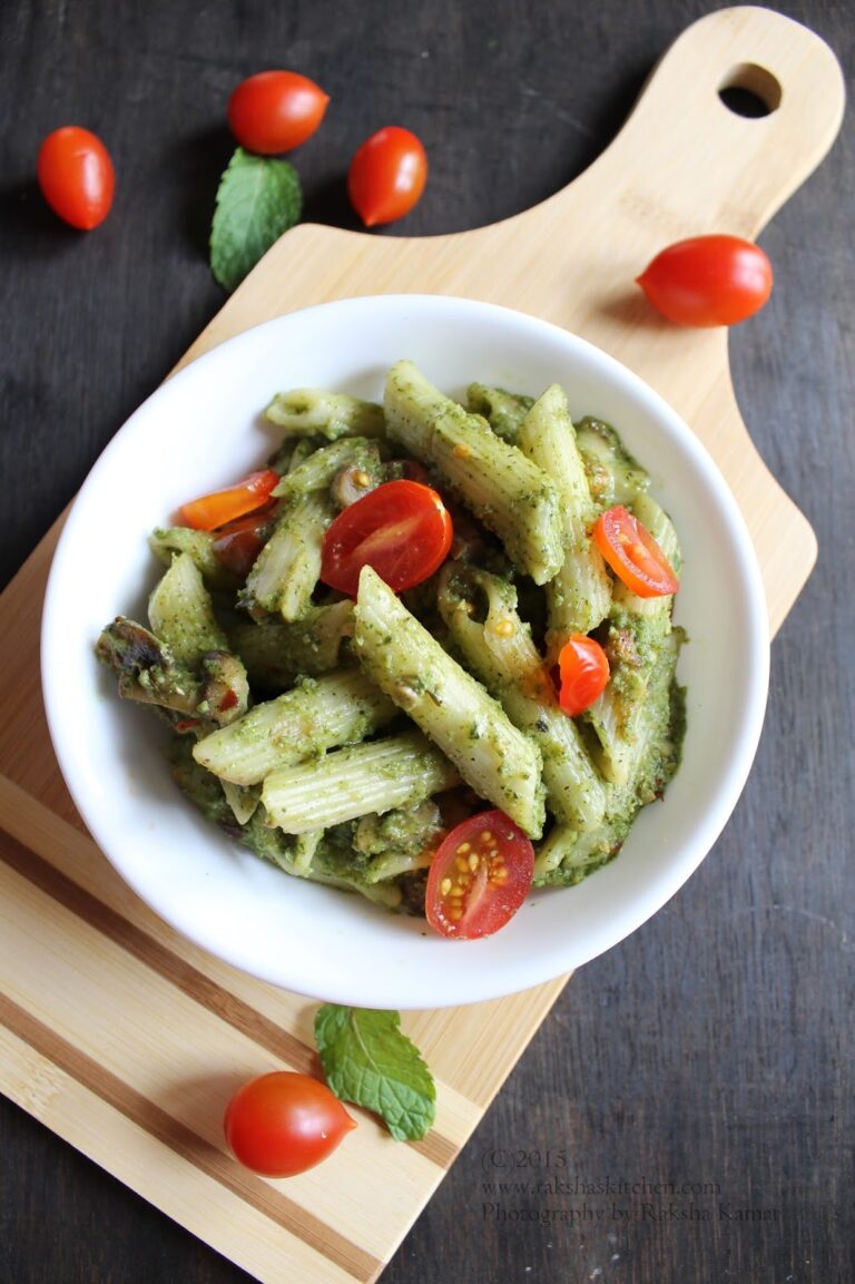 Pesto Pasta With Mushrooms And Cherry Tomatoes Raksha's Kitchen