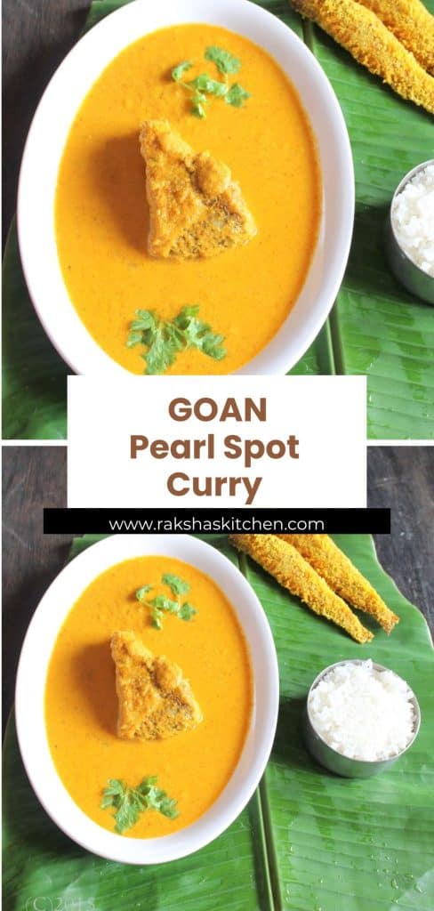 Traditional Goan Pearl Spot Curry (Kalundar Curry) served with rice and salad