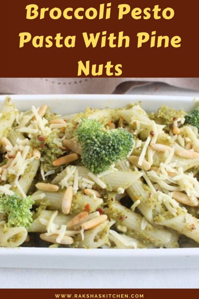 Broccoli pesto pasta with pine nuts