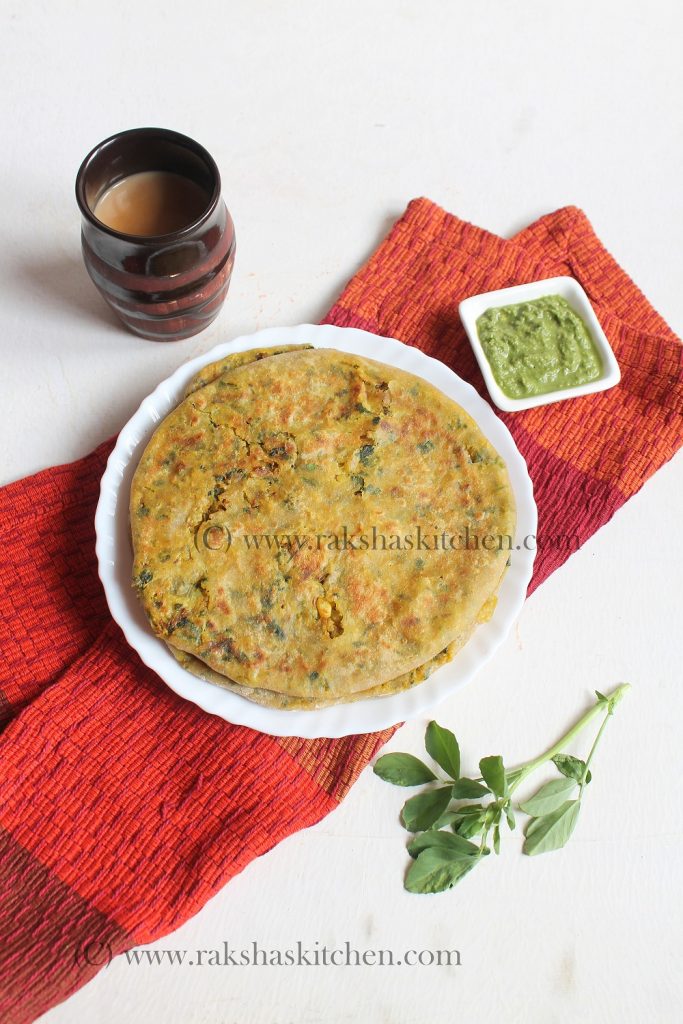 Cauliflower methi stuffed paratha