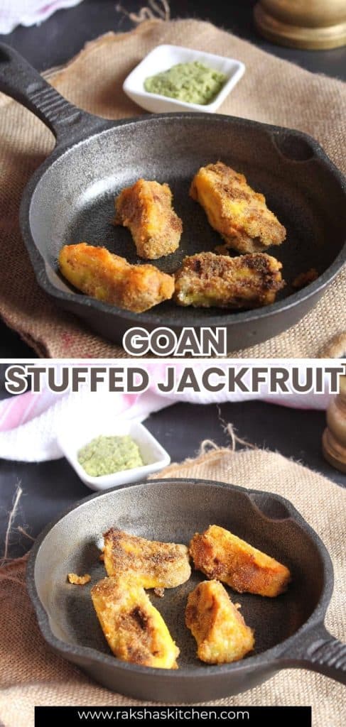 Plated stuffed jackfruit served with green chutney