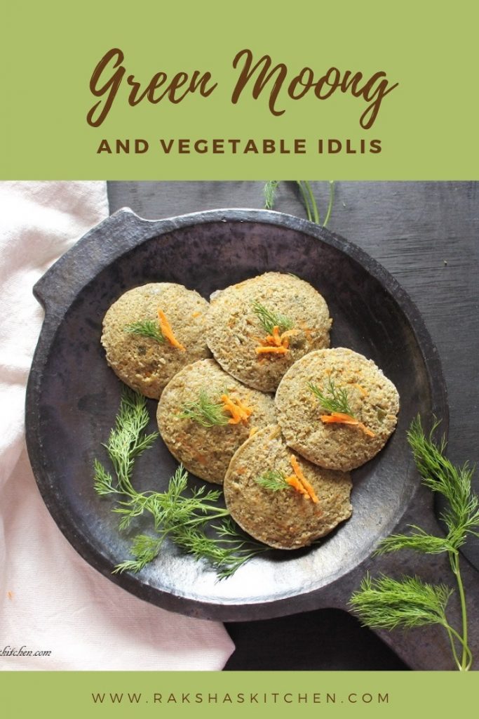 Green moong and vegetable idlis, vegetable idlis