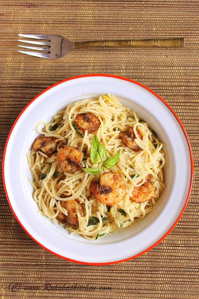 Lemon Pasta With Roasted Shrimps, lemon pasta, lemony pasta, shrimp pasta
