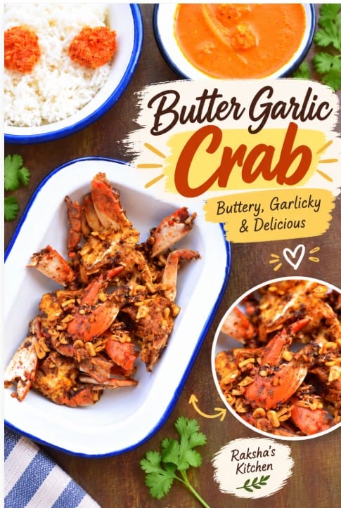 Easy butter garlic crab served hot, Goan style seafood recipe