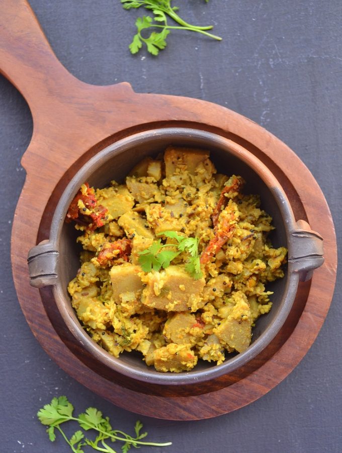 Madyechi Usli, Taro root stir fry, colocasia root stir fry, taro root gojju, taro root recipe