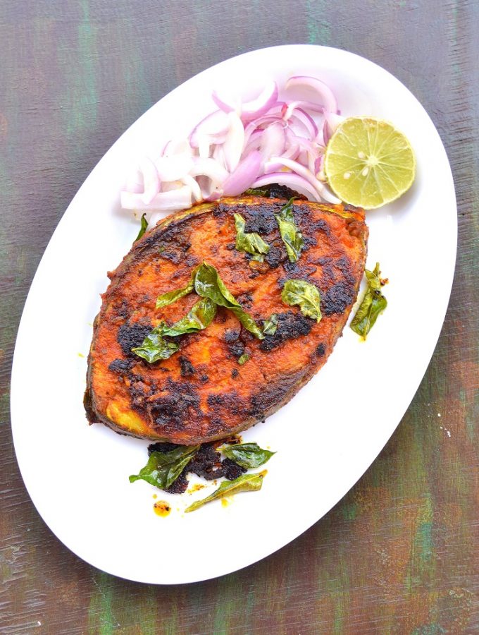 Masala fried fish, fish masala fry, tava fish fry, one pan fish