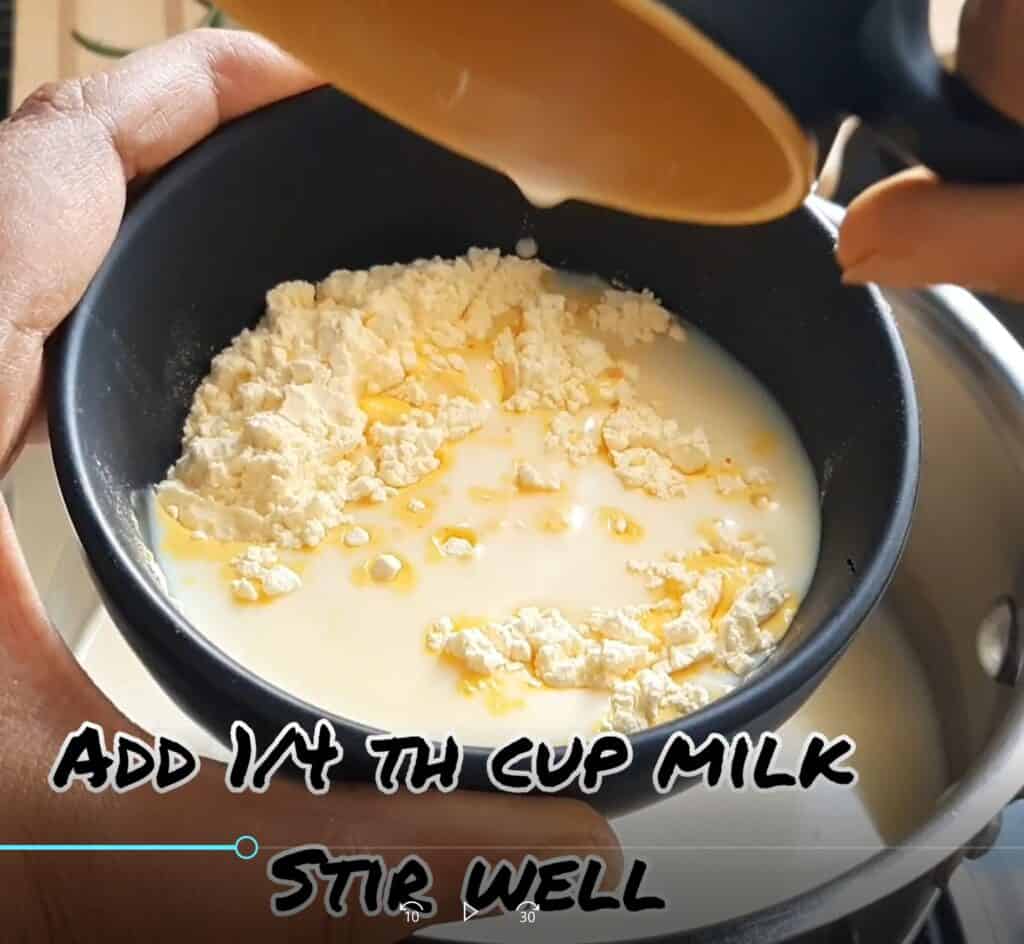 Mix custard and little milk