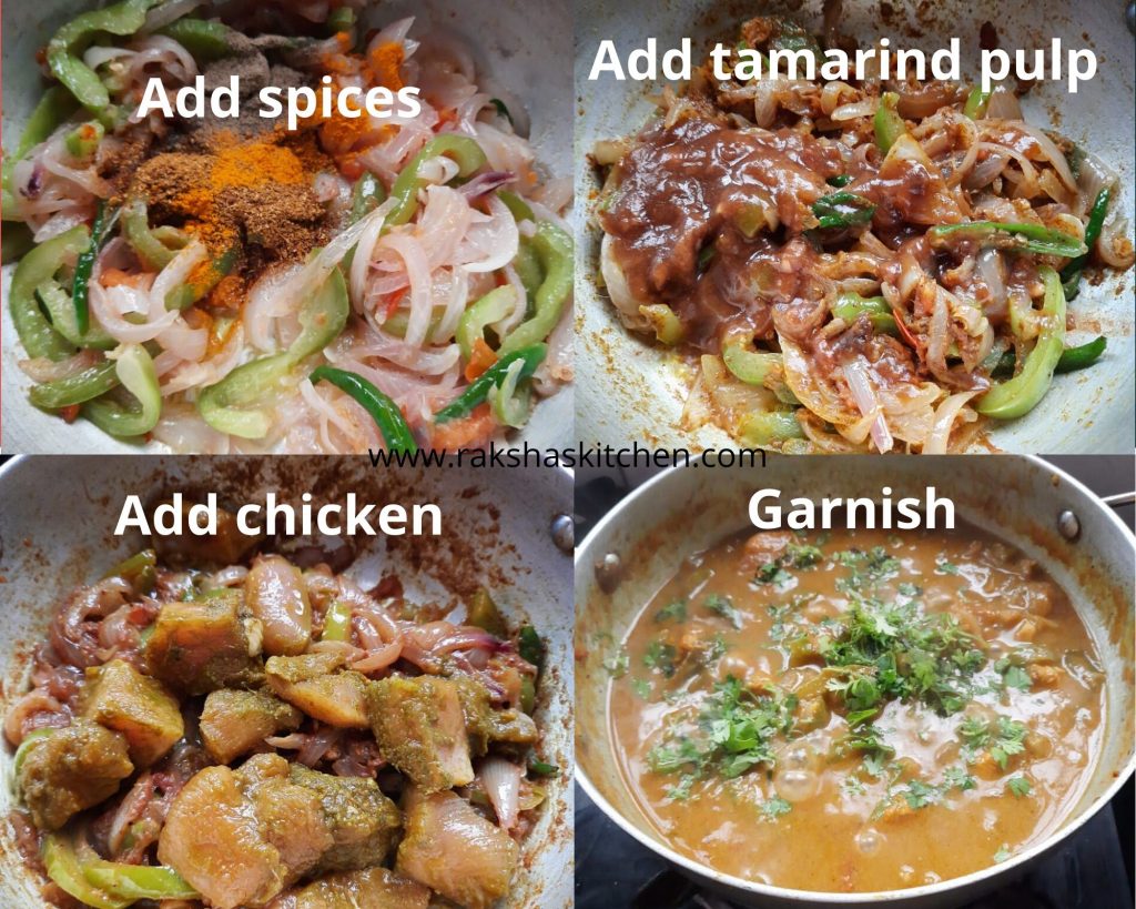 Steps to make chicken recipe Goan style - add chicken and spices