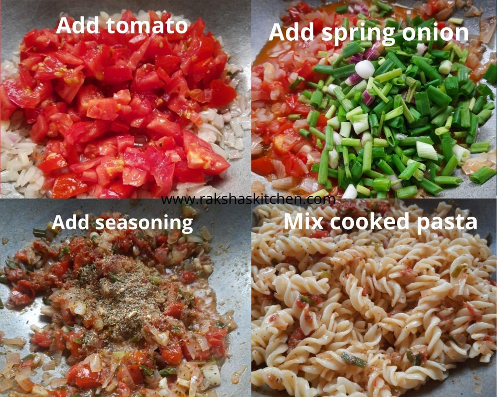 Steps to make pasta with tomato and onion
