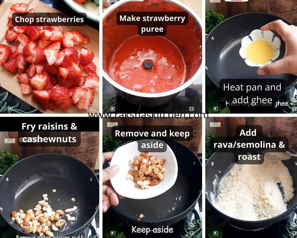 steps to make sooji strawberry halwa