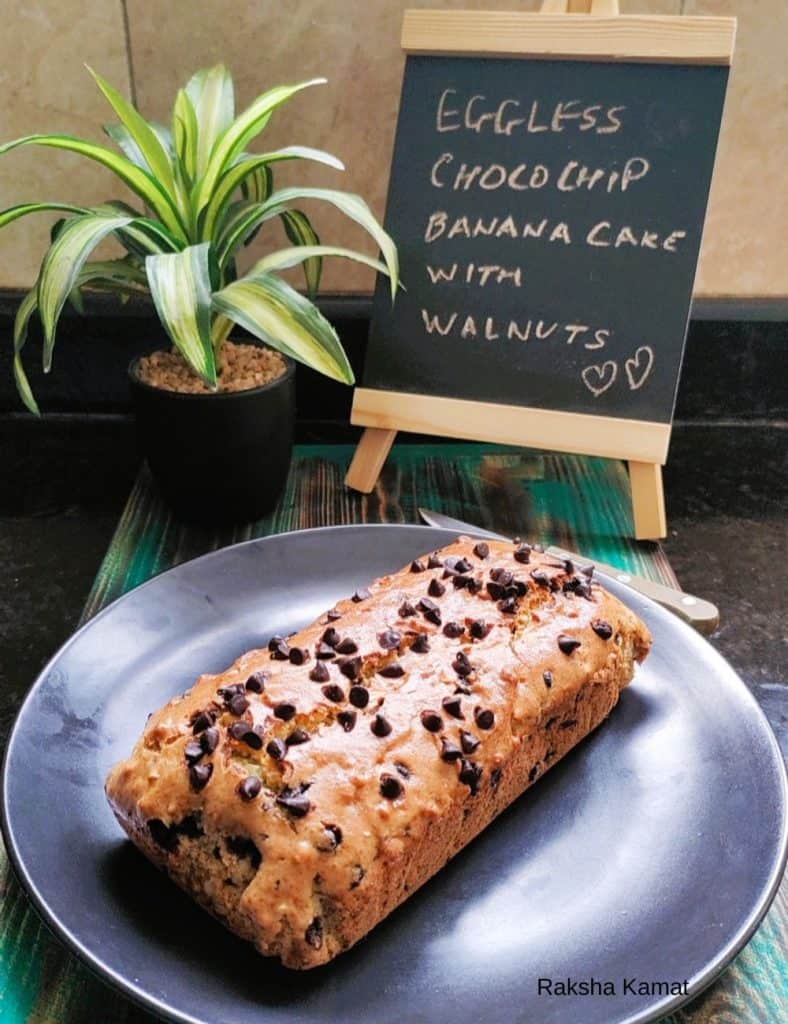 Easy Eggless Banana Chocolate Chip Cake Recipe