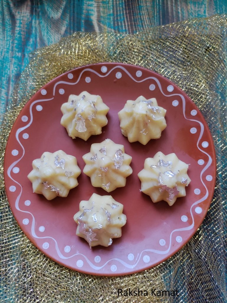 Mava modak on a traditional plate